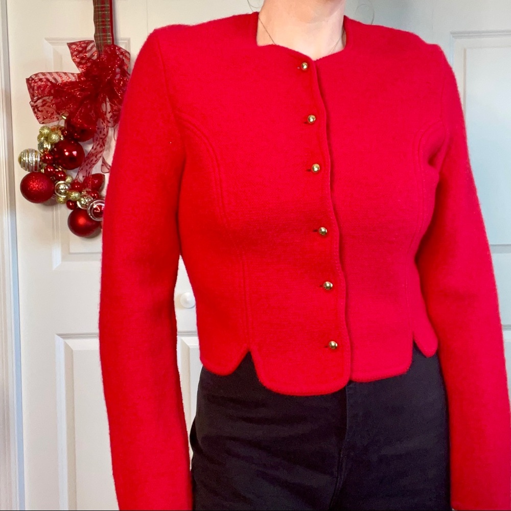 VTG 100% Wool Red Structured Cardigan Tally Ho Women's Size 8